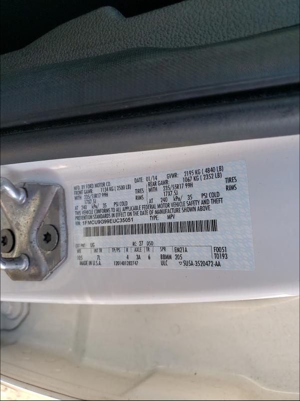 Photo 9 VIN: 1FMCU9G99EUC35051 - FORD ESCAPE SE 