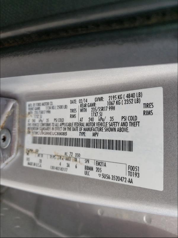 Photo 9 VIN: 1FMCU9G99EUC69085 - FORD ESCAPE SE 