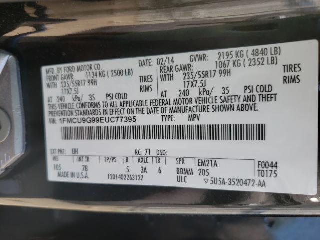 Photo 9 VIN: 1FMCU9G99EUC77395 - FORD ESCAPE SE 