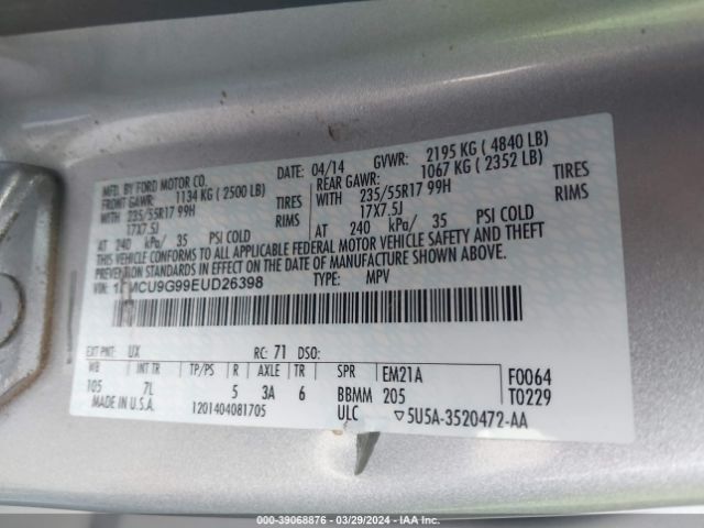 Photo 8 VIN: 1FMCU9G99EUD26398 - FORD ESCAPE 