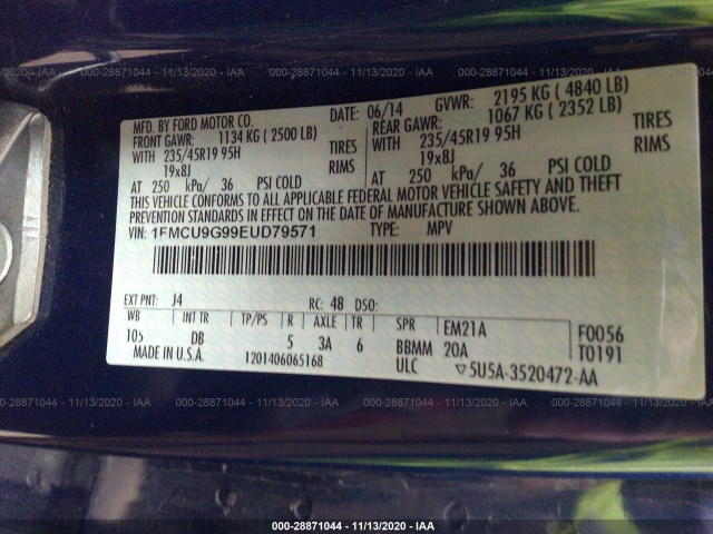 Photo 8 VIN: 1FMCU9G99EUD79571 - FORD ESCAPE 