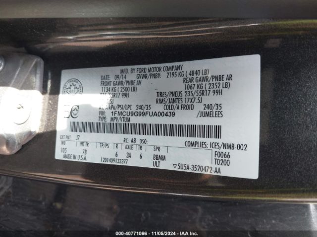 Photo 8 VIN: 1FMCU9G99FUA00439 - FORD ESCAPE 