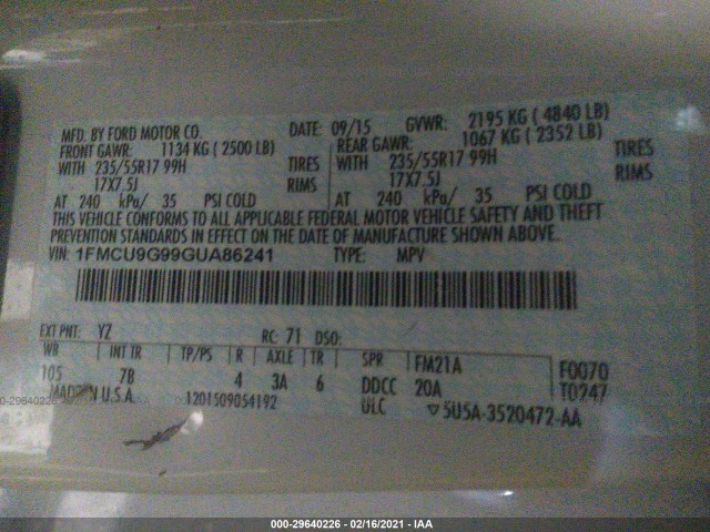 Photo 8 VIN: 1FMCU9G99GUA86241 - FORD ESCAPE 