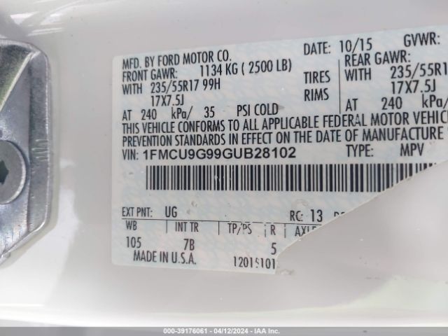 Photo 8 VIN: 1FMCU9G99GUB28102 - FORD ESCAPE 