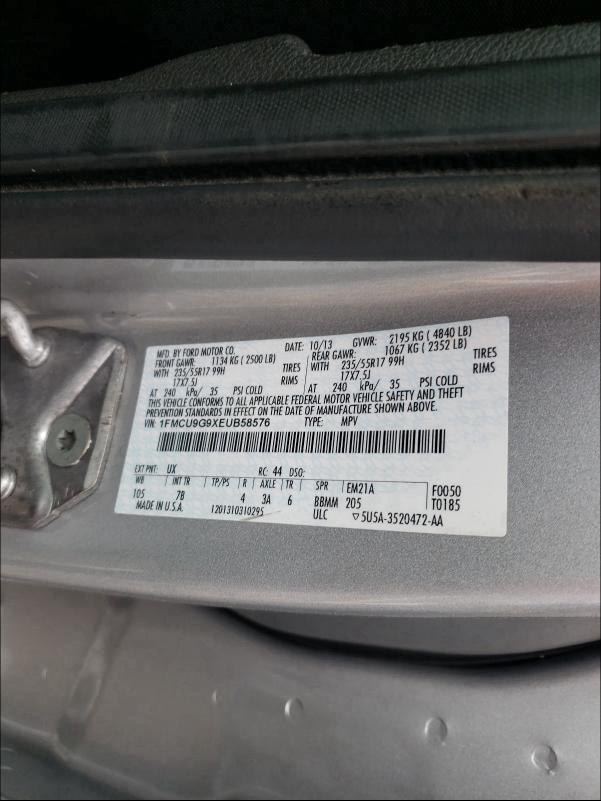 Photo 9 VIN: 1FMCU9G9XEUB58576 - FORD ESCAPE SE 