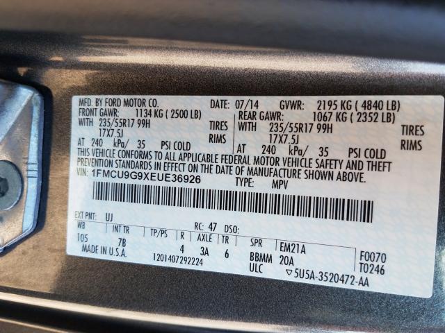 Photo 9 VIN: 1FMCU9G9XEUE36926 - FORD ESCAPE SE 