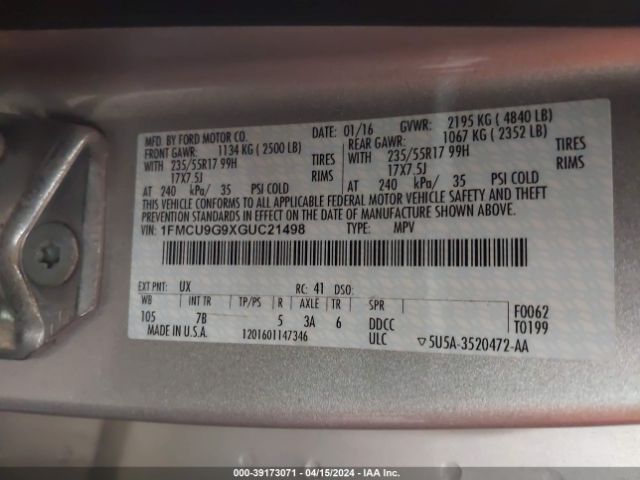 Photo 8 VIN: 1FMCU9G9XGUC21498 - FORD ESCAPE 