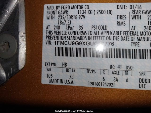 Photo 8 VIN: 1FMCU9G9XGUC36776 - FORD ESCAPE 