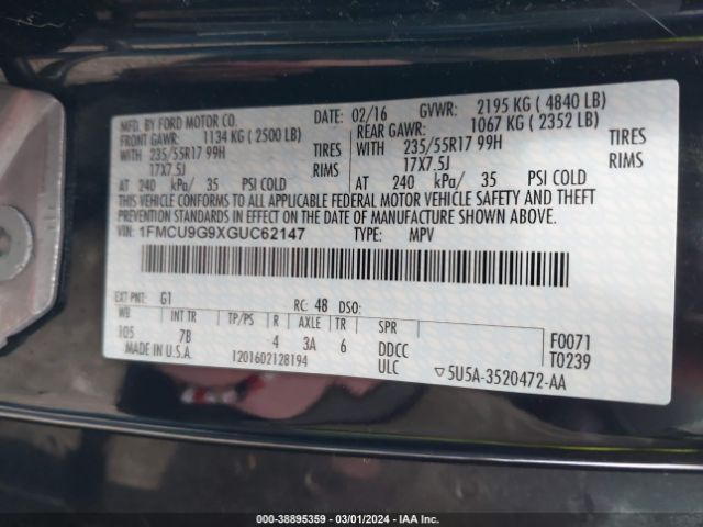 Photo 8 VIN: 1FMCU9G9XGUC62147 - FORD ESCAPE 