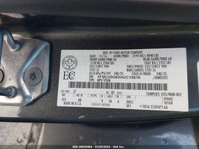 Photo 8 VIN: 1FMCU9G9XHUC15816 - FORD ESCAPE 