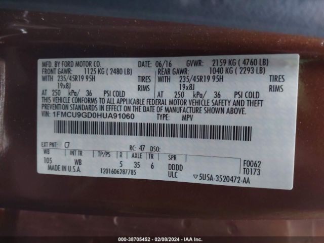 Photo 8 VIN: 1FMCU9GD0HUA91060 - FORD ESCAPE 