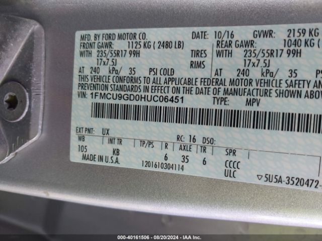 Photo 8 VIN: 1FMCU9GD0HUC06451 - FORD ESCAPE 