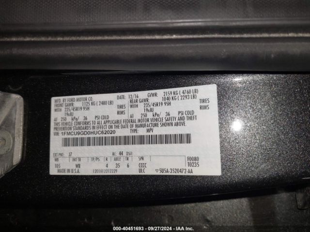 Photo 8 VIN: 1FMCU9GD0HUC62020 - FORD ESCAPE 