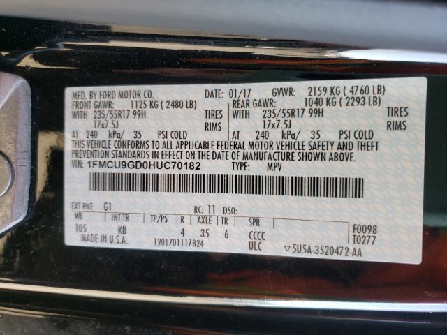 Photo 9 VIN: 1FMCU9GD0HUC70182 - FORD ESCAPE SE 