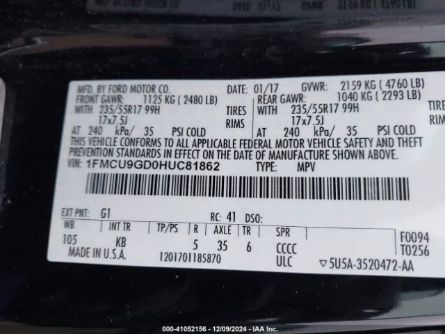 Photo 8 VIN: 1FMCU9GD0HUC81862 - FORD ESCAPE 