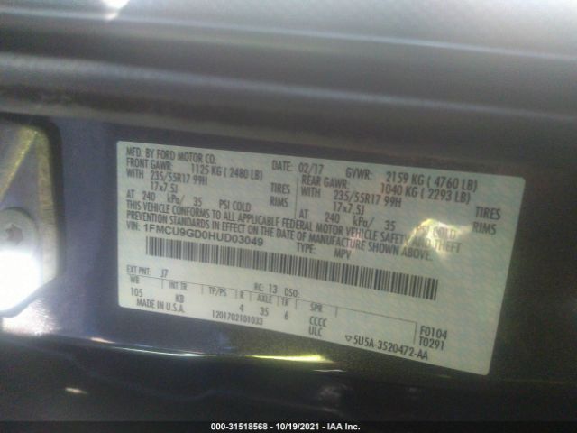 Photo 8 VIN: 1FMCU9GD0HUD03049 - FORD ESCAPE 