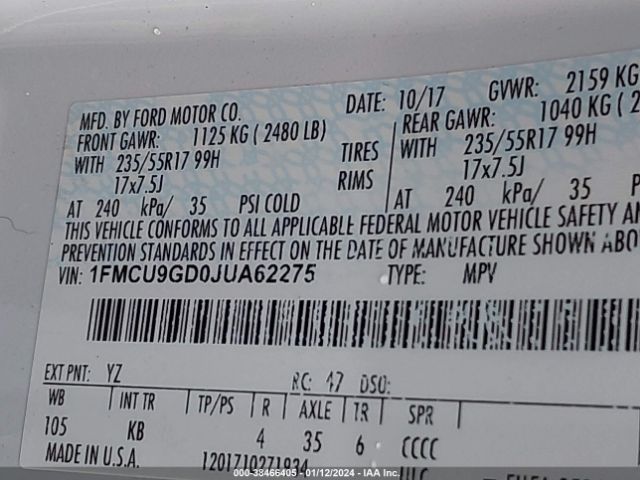 Photo 8 VIN: 1FMCU9GD0JUA62275 - FORD ESCAPE 