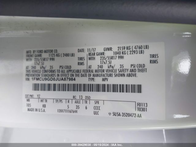 Photo 8 VIN: 1FMCU9GD0JUA87984 - FORD ESCAPE 