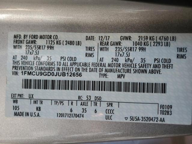 Photo 12 VIN: 1FMCU9GD0JUB12656 - FORD ESCAPE 