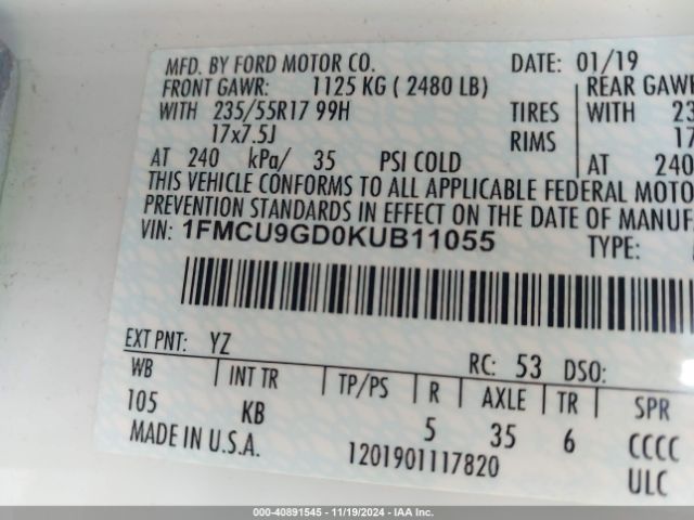 Photo 8 VIN: 1FMCU9GD0KUB11055 - FORD ESCAPE 