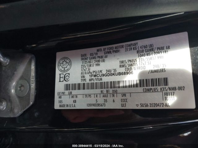 Photo 8 VIN: 1FMCU9GD0KUB68906 - FORD ESCAPE 