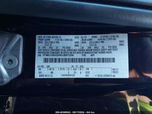 Photo 8 VIN: 1FMCU9GD0KUB97256 - FORD ESCAPE 