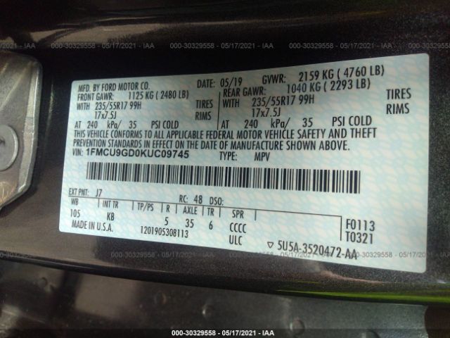 Photo 8 VIN: 1FMCU9GD0KUC09745 - FORD ESCAPE 