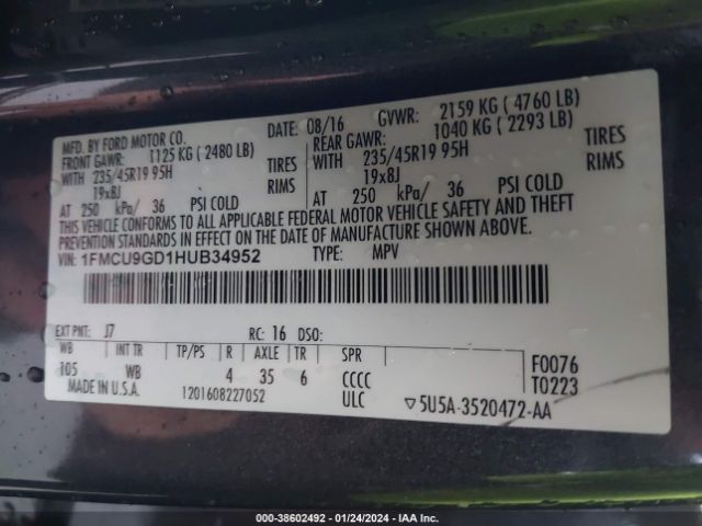 Photo 8 VIN: 1FMCU9GD1HUB34952 - FORD ESCAPE 