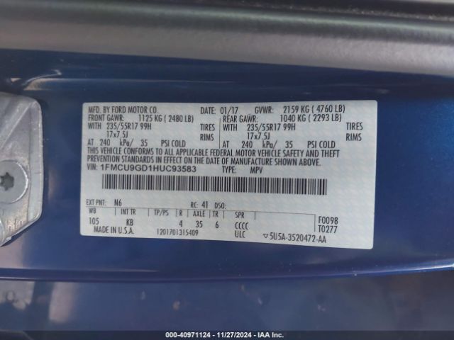 Photo 8 VIN: 1FMCU9GD1HUC93583 - FORD ESCAPE 