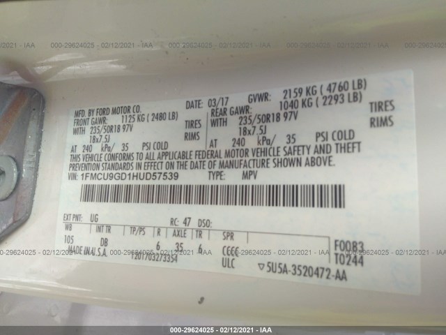 Photo 8 VIN: 1FMCU9GD1HUD57539 - FORD ESCAPE 