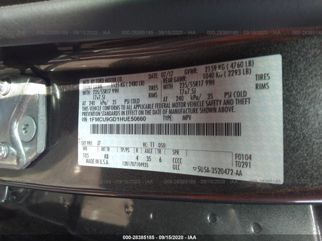 Photo 8 VIN: 1FMCU9GD1HUE50660 - FORD ESCAPE 