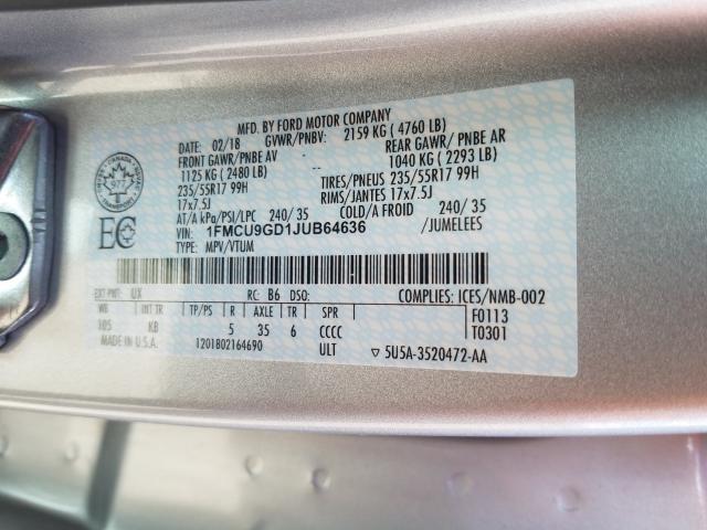 Photo 9 VIN: 1FMCU9GD1JUB64636 - FORD ESCAPE SE 