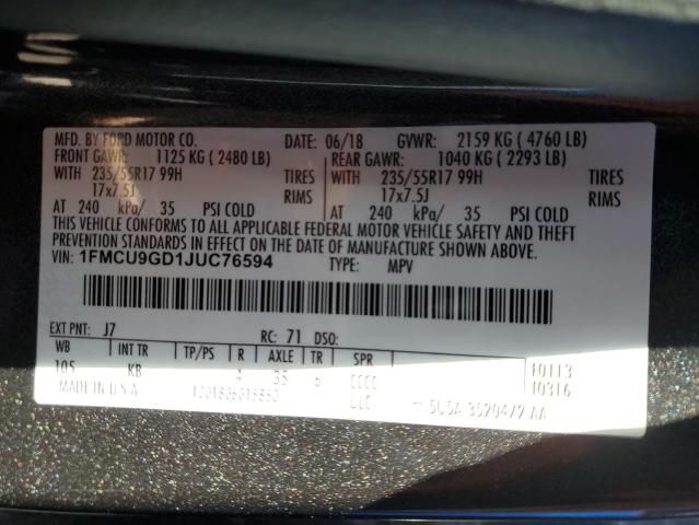 Photo 12 VIN: 1FMCU9GD1JUC76594 - FORD ESCAPE SE 