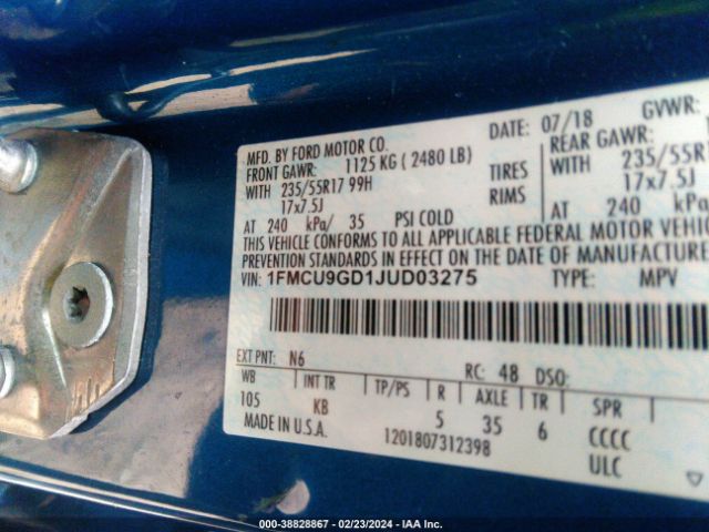 Photo 8 VIN: 1FMCU9GD1JUD03275 - FORD ESCAPE 