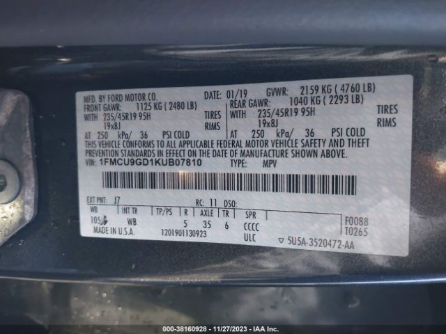 Photo 8 VIN: 1FMCU9GD1KUB07810 - FORD ESCAPE 