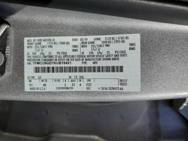 Photo 12 VIN: 1FMCU9GD1KUB18421 - FORD ESCAPE SE 