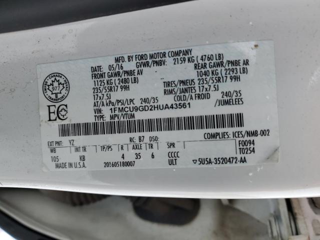 Photo 12 VIN: 1FMCU9GD2HUA43561 - FORD ESCAPE SE 