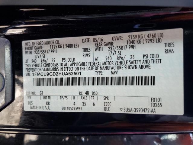 Photo 9 VIN: 1FMCU9GD2HUA62501 - FORD ESCAPE SE 