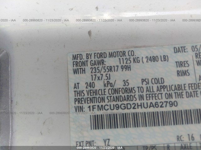 Photo 8 VIN: 1FMCU9GD2HUA62790 - FORD ESCAPE 