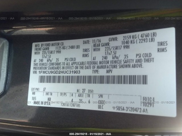 Photo 8 VIN: 1FMCU9GD2HUC31903 - FORD ESCAPE 