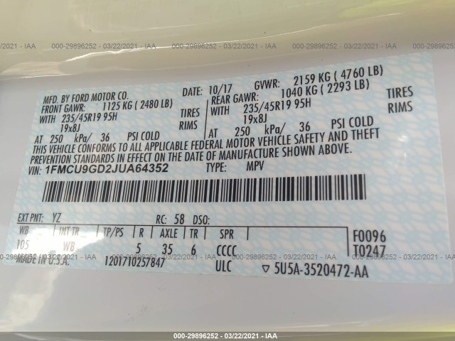 Photo 8 VIN: 1FMCU9GD2JUA64352 - FORD ESCAPE 