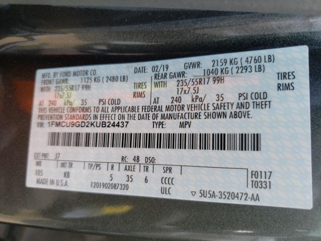 Photo 9 VIN: 1FMCU9GD2KUB24437 - FORD ESCAPE 