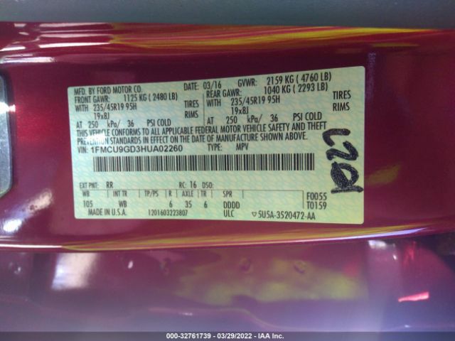 Photo 8 VIN: 1FMCU9GD3HUA02260 - FORD ESCAPE 