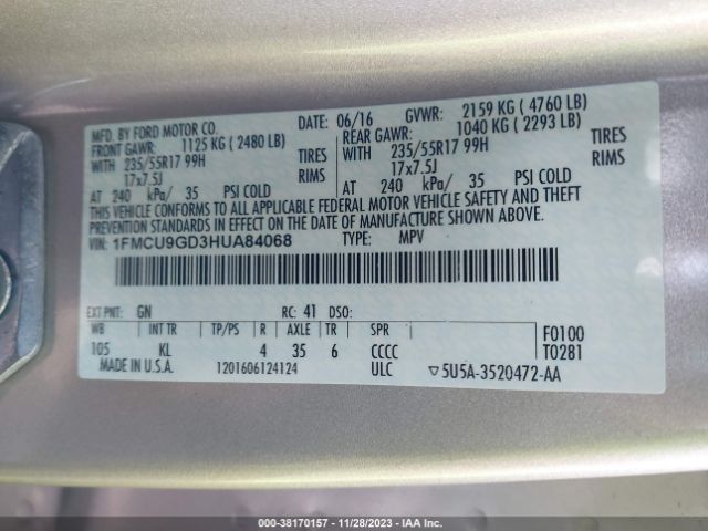 Photo 8 VIN: 1FMCU9GD3HUA84068 - FORD ESCAPE 