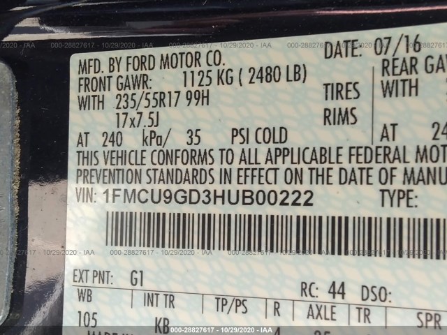 Photo 8 VIN: 1FMCU9GD3HUB00222 - FORD ESCAPE 