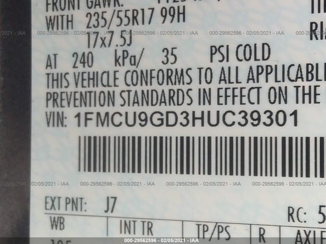 Photo 8 VIN: 1FMCU9GD3HUC39301 - FORD ESCAPE 