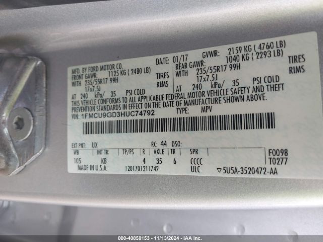 Photo 8 VIN: 1FMCU9GD3HUC74792 - FORD ESCAPE 