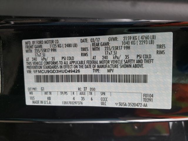 Photo 9 VIN: 1FMCU9GD3HUD49426 - FORD ESCAPE SE 