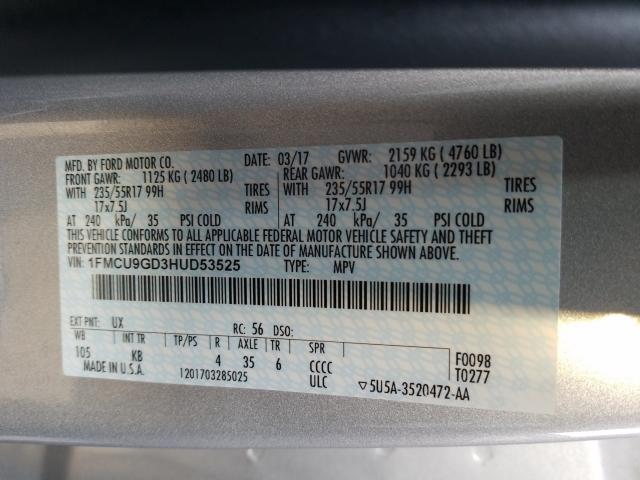 Photo 9 VIN: 1FMCU9GD3HUD53525 - FORD ESCAPE SE 