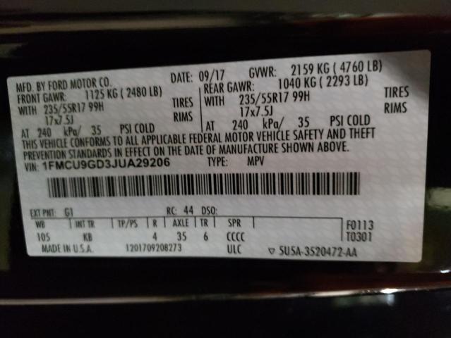 Photo 9 VIN: 1FMCU9GD3JUA29206 - FORD ESCAPE SE 